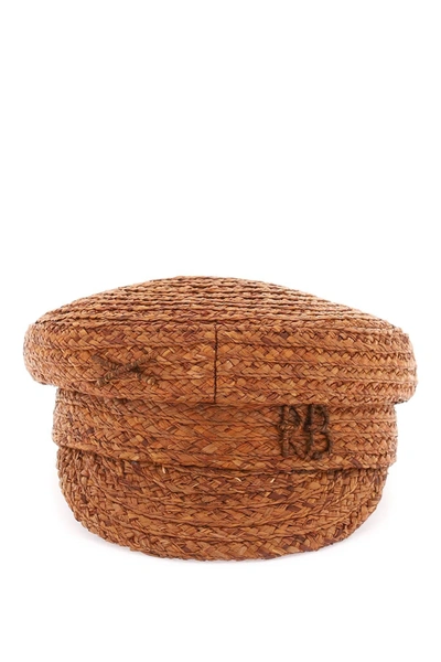 Ruslan Baginskiy Raffia Baker Boy Hat With Embroidery In Brown