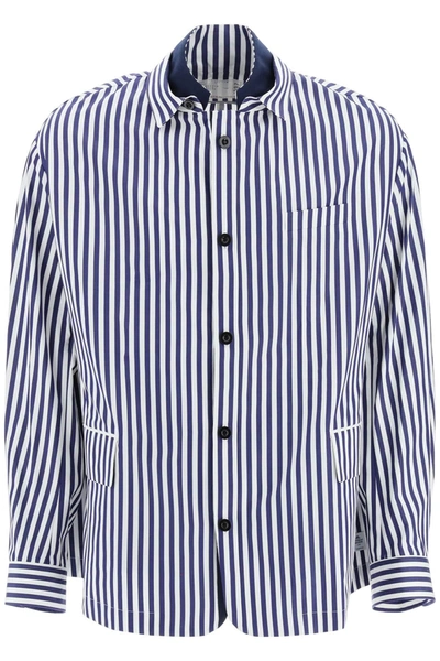 Sacai Striped Cotton Shirt In White,blue