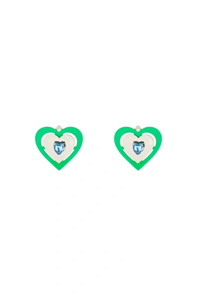 Saf Safu 'green Neon Heart' Clip On Earrings In Silver,fluo,green