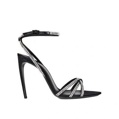 Saint Laurent Black Silk Stiletto Heel Sandals