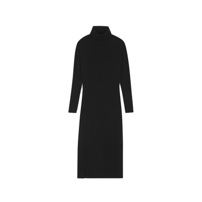 Saint Laurent Roll-neck Side-slit Maxi Dress In Black