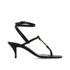 Saint Laurent Cassandra Sandals In Smooth Leather With Gold Monogram In Nero