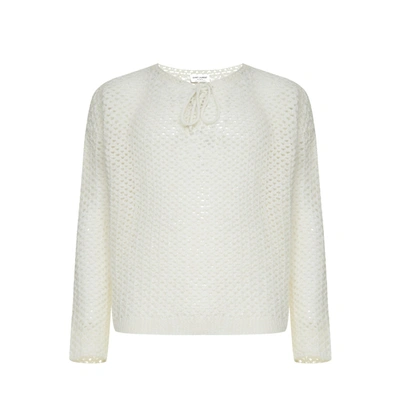 Saint Laurent Crochet Wool Pullover In White