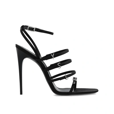 Saint Laurent Jerry Logo-embellished Leather-trimmed Satin Sandals In Black