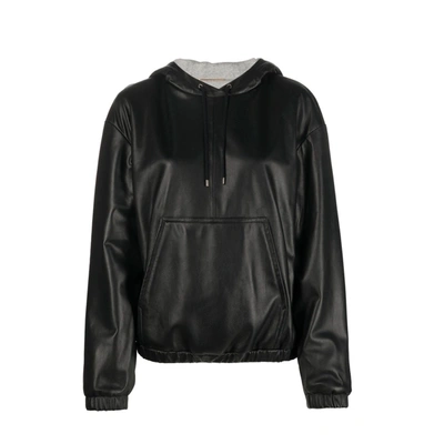 Saint Laurent Leather Hooded Hooded Jacket In Black