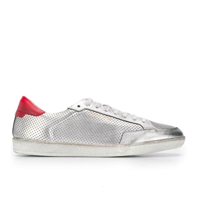 Saint Laurent Leather Trainer In Silver