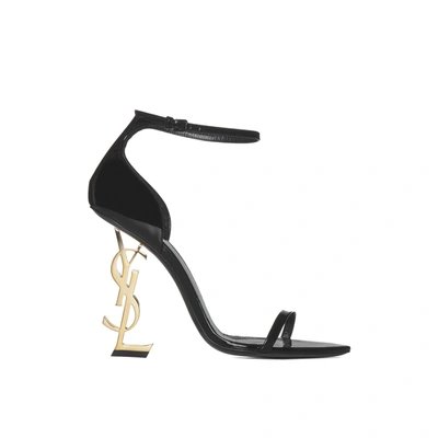 Saint Laurent 110mm Opyum Ysl Patent Leather Sandals With Golden Hardware In Black