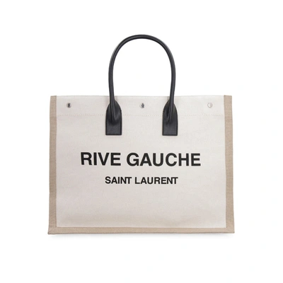 Saint Laurent Canvas Tote Bag In Ecru