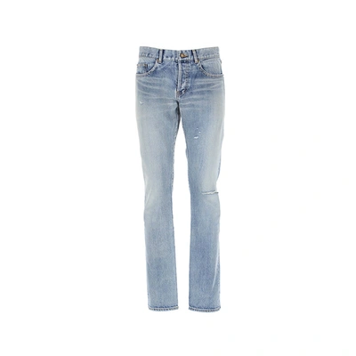 Saint Laurent Slim Cotton Denim Jeans In Blue
