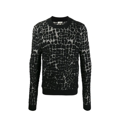 Saint Laurent Wool Mosaic-effect Jumper In Black/white