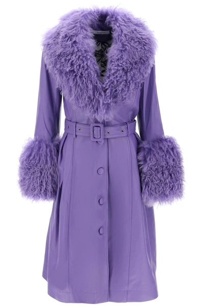 Saks Potts Foxy Leather And Shearling Long Coat In Purple