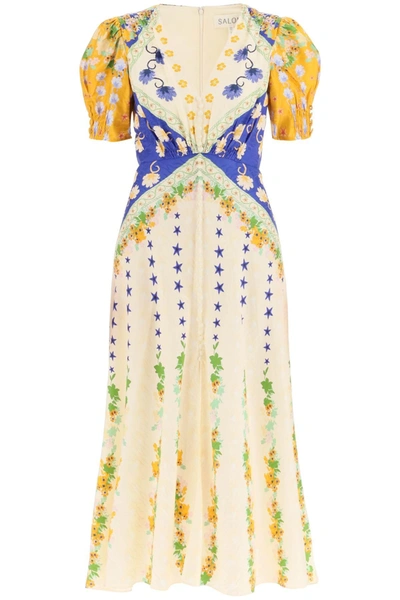 Saloni Lea Floral-print Silk Midi Dress In Fresh Lupins Plmt