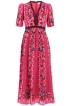 Saloni Tabitha Jacquard Satin Long Dress In Pink