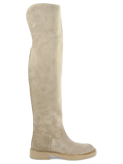 Santoni Beige Leather Rider Boots For Women In Tan