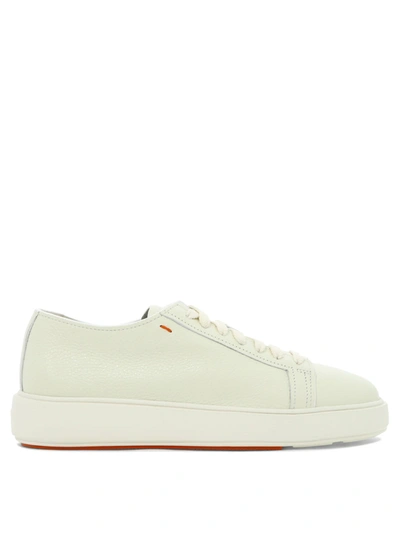 Santoni Tumbled Leather Sneakers In White