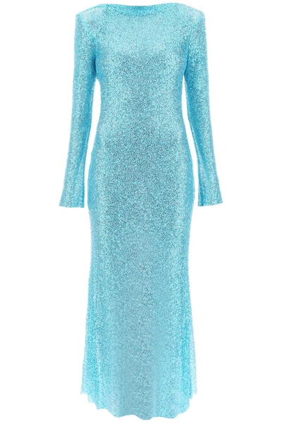 Self-portrait Blue Beaded Maxi Dress In Light Blue