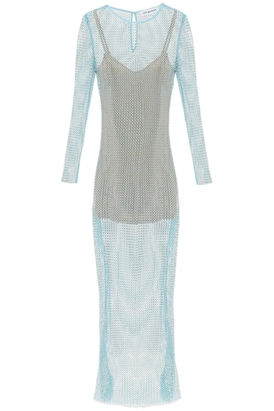Self-portrait Crystal-embellished Fishnet Maxi Dress In Green