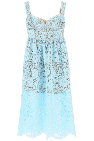 Self-portrait Midi Dress In Floral Lace With Crystals In Light Blue