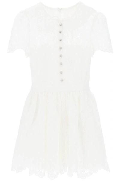 Self-portrait Mini Dress In Floral Lace With Jewel Buttons In White