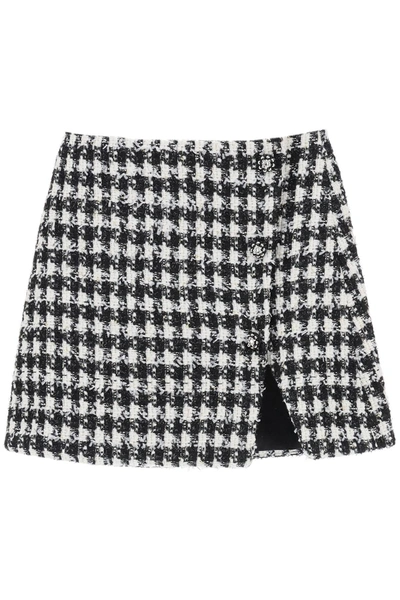 Self-portrait Self Portrait Mini Wrap Skirt In Boucle Tweed In Black,white