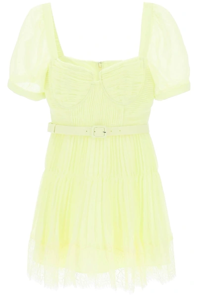 Self-portrait Pleated Chiffon Mini Dress In Yellow