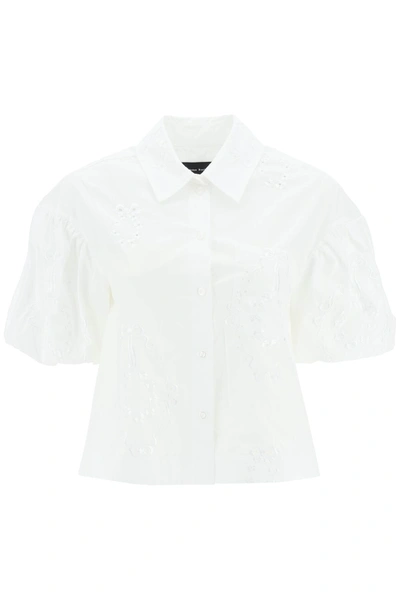 Simone Rocha Cropped Shirt With Embrodered Trim In White Cotton