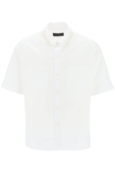 Simone Rocha Embellished Short Sleeved Poplin Shirt In White