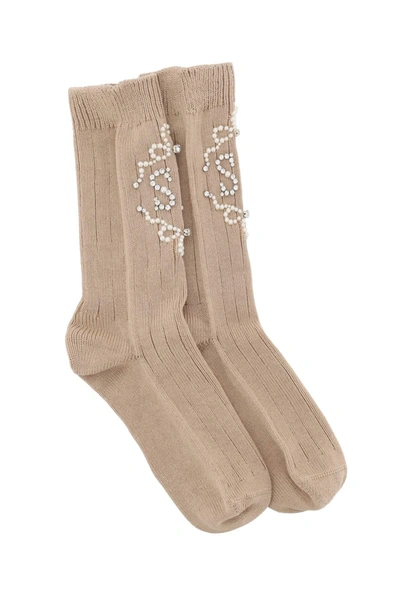 Simone Rocha Sr Socks With Pearls And Crystals In Cream