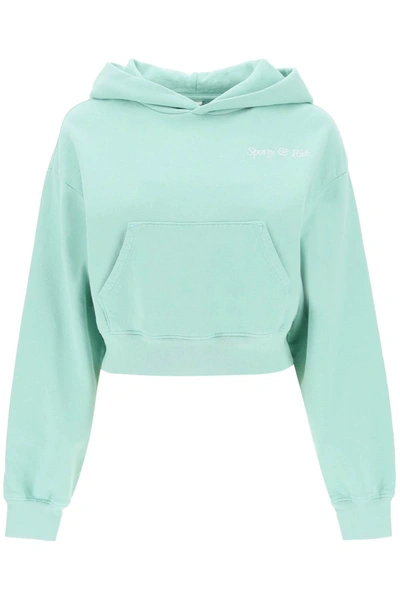 Sporty And Rich Sporty & Rich 'italic Logo' Cropped Hoodie In Green