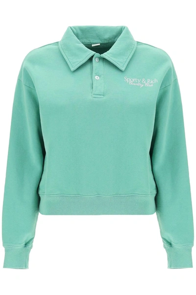 Sporty And Rich Sporty Rich 'sr Country Club' Polo Sweatshirt In Green