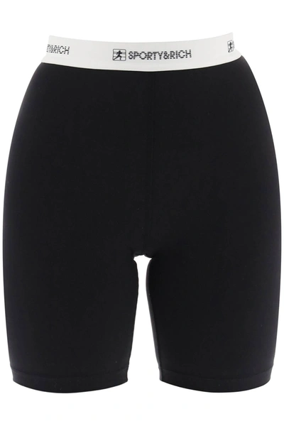 Sporty And Rich Sporty Rich Logo Band Cycling Shorts In Black