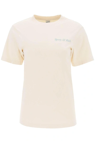 Sporty And Rich Sporty & Rich T Shirt With Print 'hwcny' In Beige