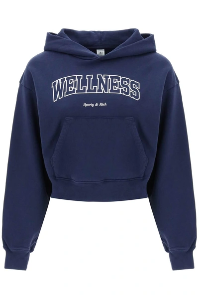 Sporty And Rich Sporty & Rich Logo Printed Cropped Hoodie In Blue