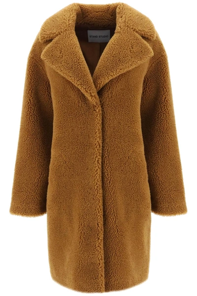 Stand Studio Camille Cocoon Faux-shearling Midi Coat In Brown