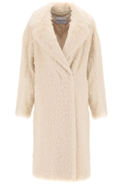 Stand Studio Off-white Nicole Faux-fur Coat In Beige