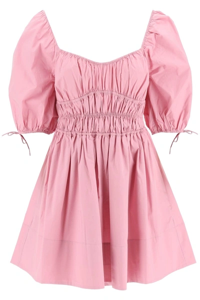 Staud Faye Peasant Minidress In Pink Cotton