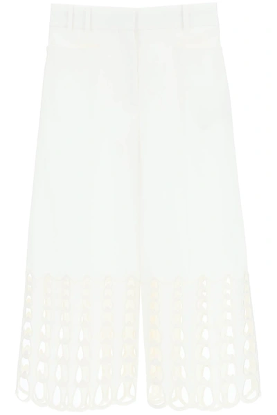 Stella Mccartney Cropped Broderie Anglaise Cotton-twill Wide-leg Pants In White (white)