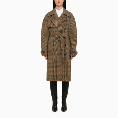 Stella Mccartney Tweed Long Coat With Belt In Brown