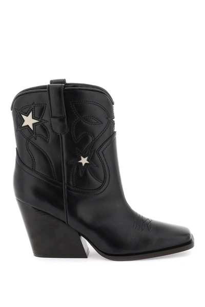 Stella Mccartney Cloudy Alter Mat Star Embroidery Cowboy Boots In Black\stone