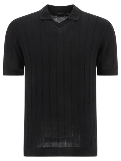 Tagliatore "jude" Ribbed Polo Shirt In Black
