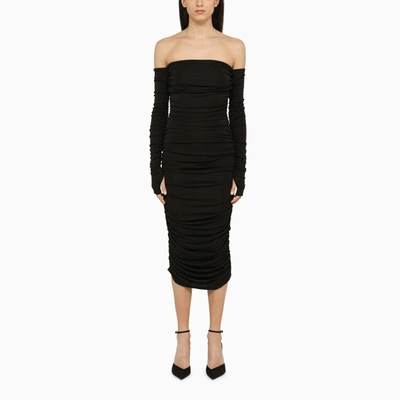 THE ANDAMANE THE ANDAMANE BLACK DRAPED MIDI DRESS