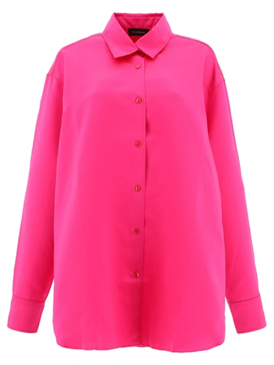 The Andamane Curved Hem Satin Shirt In Fuchsia