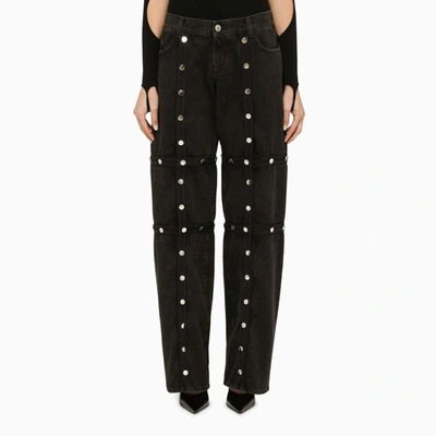 Attico Studded Convertible Low-rise Straight Jeans In Black