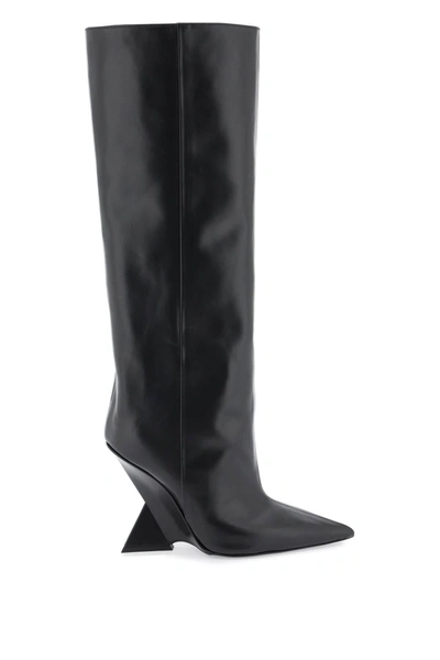 Attico Cheope Leather Knee Boots In Black