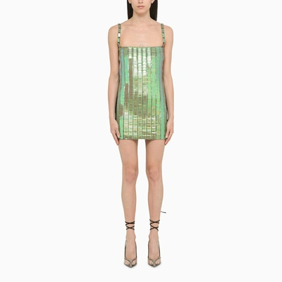Attico Rue Open-back Irridescent Embellished Jersey Mini Dress In Green