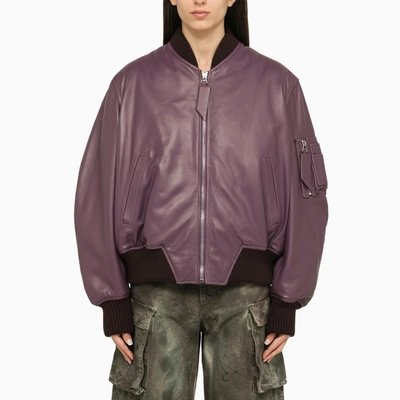 Attico Oversized Leather Bomber Jacket With Jacquard Detailing In Brown