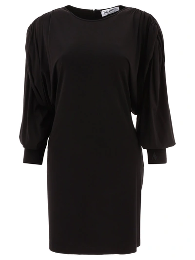 Attico Quinn Mini Bodycon Dress With Long Draped Sleeves In Black