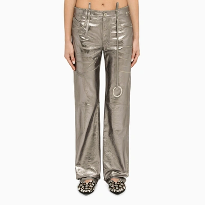 Attico Mirror-like Leather Pants With Worn Out Effect In Silver