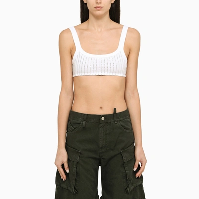Attico The  Embellished Cropped Knitted Top In White