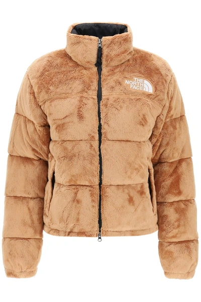 The North Face Nuptse Velour Puffer Jacket In Beige